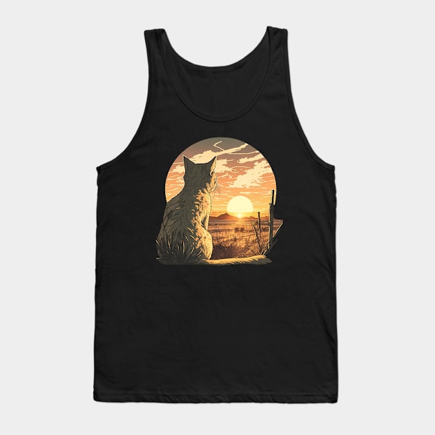 Cat Watching Sunset Scene Tank Top by FunnyZone